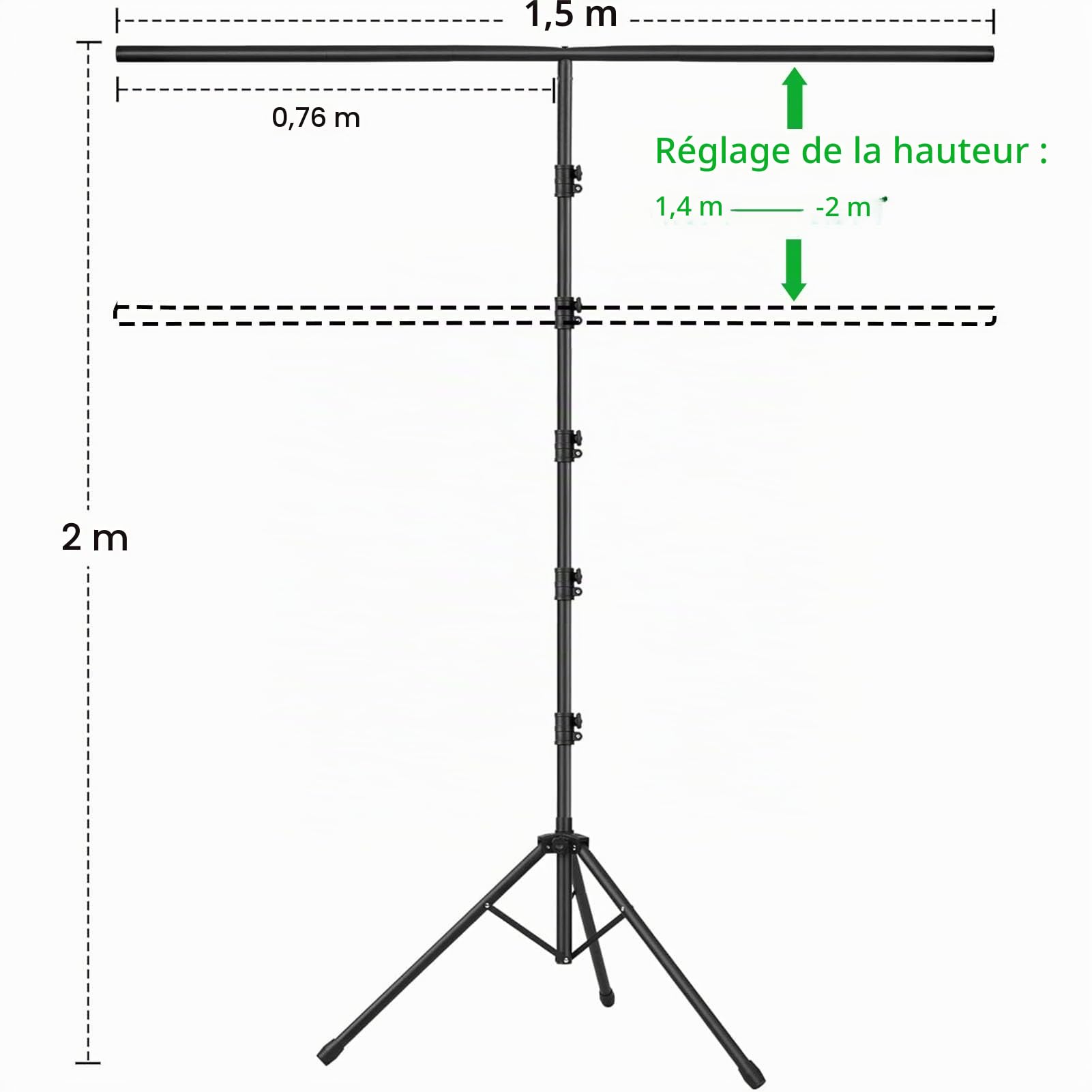 Kit de support Green Screen Backdrop - Toile de fond portable pour écran vert de 5 x 6,5 m avec support en forme de T et 5 clips pour le streaming, le jeu, le zoom