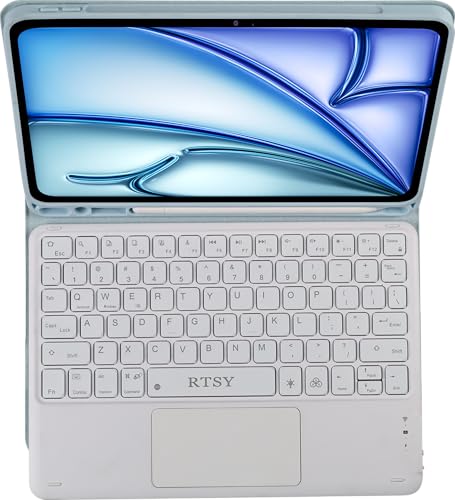 Image of RTSY Keyboard case for iPad Air 11 (M4 /M3 /M2) & iPad Air 5th /4th with Multi Touch Trackpad & 7-Colors Backlit, Magnetic Detachable Wireless Bluetooth (Blue White)