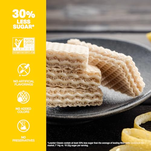 Image of Loacker Classic Lemon Wafers - Premium Crispy Wafer Cookies with Lemon Cream Filling - Multipack of 12 Snack Packs - NON-GMO - Sicilian Lemons - 45g /1.59oz, Pack of 12