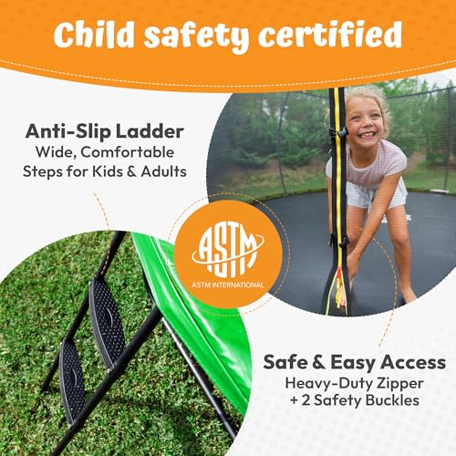 Image of JUMPZYLLA Trampoline Outdoor 8FT 10FT 12FT 14FT 15FT 16FT with Enclosure and Ladder, ASTM Approved Recreational Trampoline for Kids and Adults, Anti-Rust Coated Frame