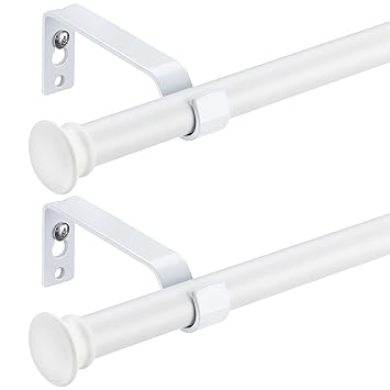 White Curtain Rods 2 Pack,Small Matte White Curtain Rods for Windows 48 to 84 Inch, 5/8 Heavy Duty Curtain Rod Set with Brackets, Adjustable Splicing Drapery Rod