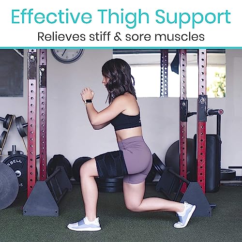 vive thigh brace - hamstring quad wrap - adjustable compression sleeve support for pulled groin muscle sprains quadricep tendinitis workouts sciatica pain and sports recovery - men women black