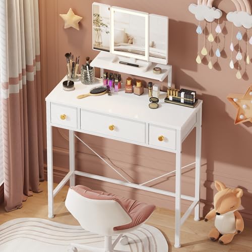 HIGDBFE Small Makeup Vanity Desk 27.5''W with Mirror...