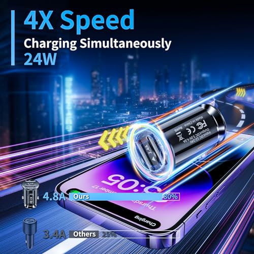 Zigarettenanzünder USB Ladegerät, 24W/4.8A Usb Zigarettenanzünder Adapter 2-Port USB Auto Adapter Kfz Ladegerät Autoladegerät Zigarettenanzünder für USB-Kompatible Geräte für iPhone, iPad Air, Samsung