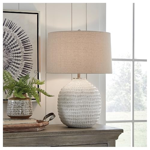 Signature Design by Ashley Jamon Contemporary 26" Round Textured Ceramic Table Lamp, Beige - Image 3