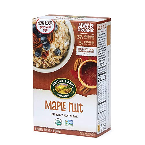 Nature’s Path Organic Maple Nut Instant Oatmeal, Non-GMO, 37g Whole Grains, 5g Plant Based Protein, 14 Ounce (Pack of 6)