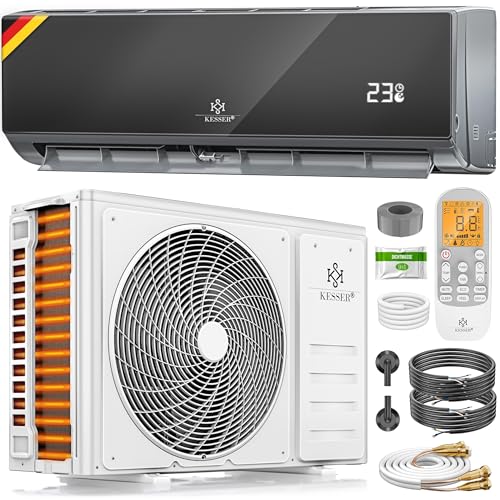 KESSER Split Klimaanlage Set Quick Connect WiFi & App Klimagerät mit Heizfunktion & Kühlmodus Wandklimaanlage mit Kupferleitung 12000 BTU 3 4 kW Kältemittel R32 Inkl. Montagematerial
