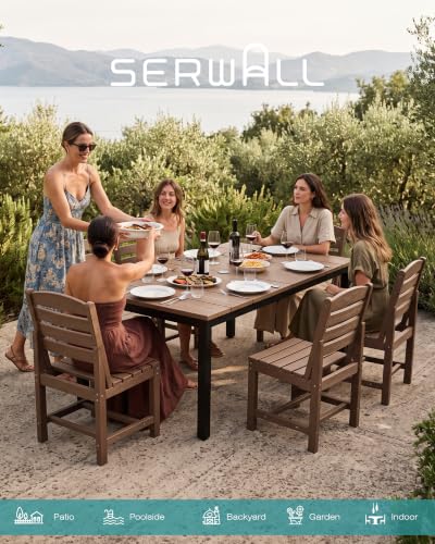 Image of SERWALL Outdoor Dining Set, 9 Piece HDPE Armless Dining Set, Brown