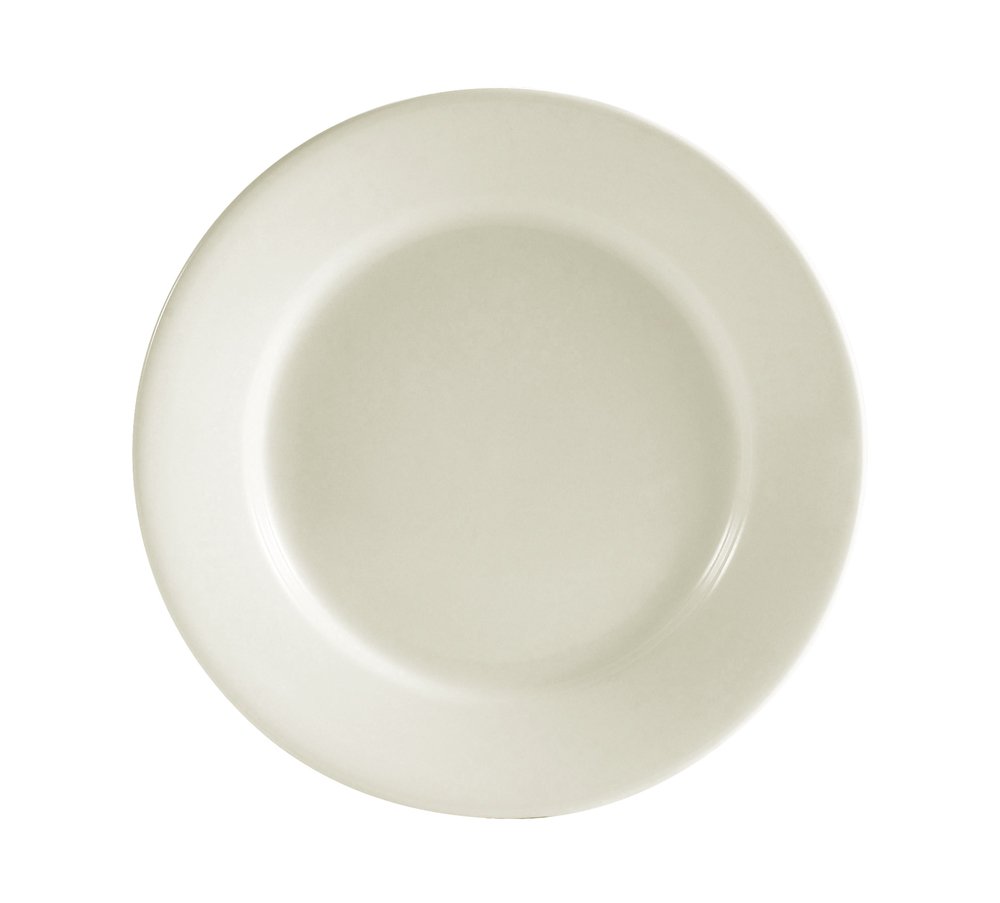 CAC China REC-16 Rolled Edge 10-1/2-Inch Stoneware Round Plate, American White, Box of 12