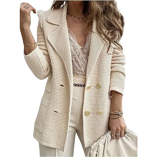 ZWRXW Womens Blazers Casual Long Sleeve Open Front Lapel Button Work Office Suit Jacket Loose Fall Outwear with Pocke