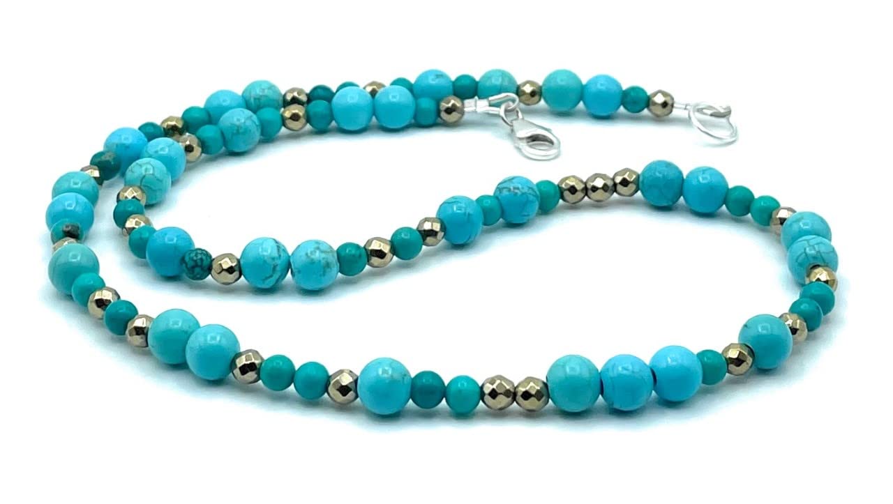 Collier en Turquoise Howlite et Pyrite, Argent 925, Bijoux Boho Artisanaux, Pierres Naturelles, Cadeau pour Femme