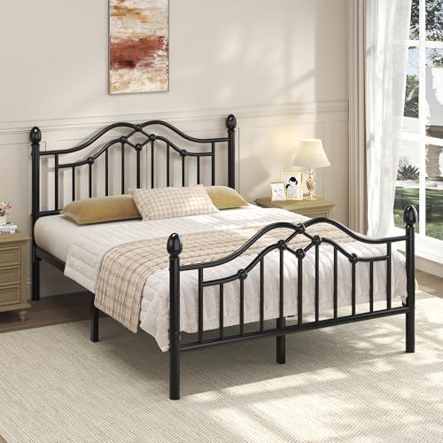 Image of LoVinson Full Size Bed Frame with Victorian Headboard & Footboard, Black