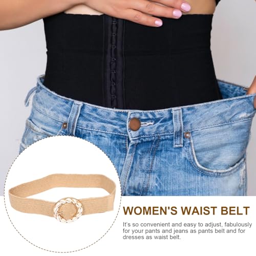 Wide Stretchy Belts for Women, Summer Boho Woven Stretchy Waist Belt with Shell Round Buckle for Vacation Outfits Dresses2