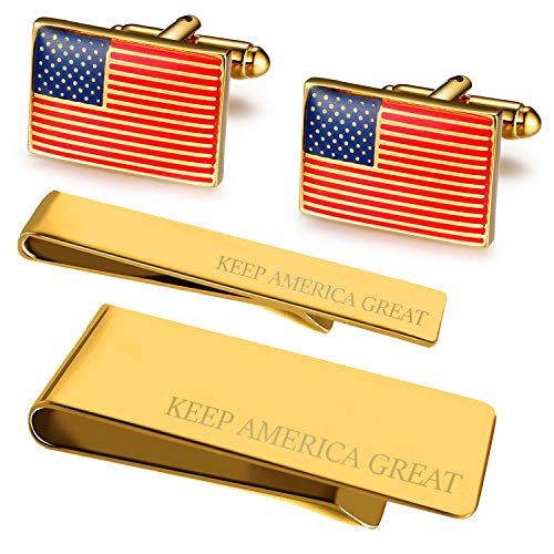 BodyJ4You 4PC Cufflinks Tie Bar Money Clip Button Keep America Great American Flag Gift Box