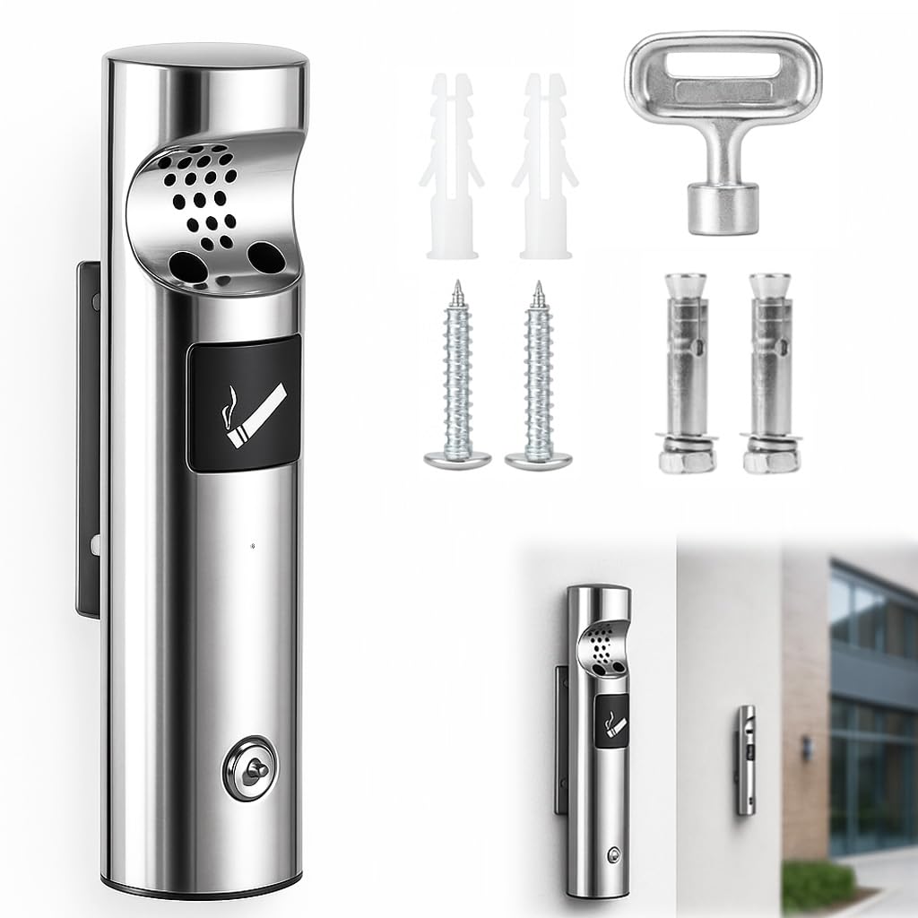 Posacenere da parete in acciaio inox per esterni: posacenere a parete esterno 30 x 6,3 cm per KTV Lobby Mall Hotel Ascensore ingresso