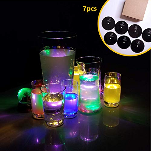 DIY Party Light-up Cups, Light Sticker, Adhesive LED Coaster for Glow Party, House Party - Colorful Lights to Wine Glass, Beer Bottle, Mug for Birthday, Neon Party, Rave, Festival (Neon Green 7pcs)