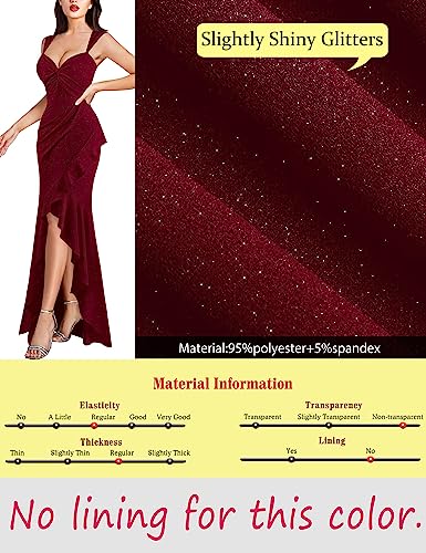 Image of VFSHOW Womens Glitter Sweetheart V Neck Twist Front Backless Ruched Ruffle Slit Formal Evening Gown Maxi Dress