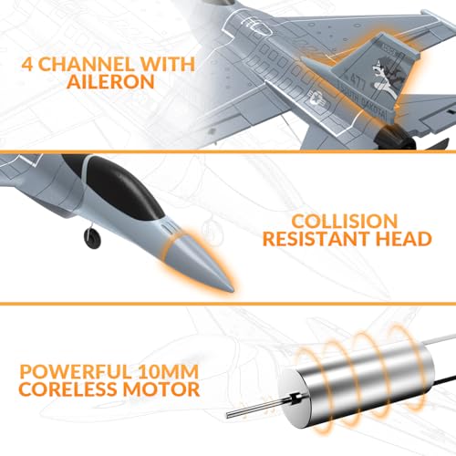 Image of volantexrc 4CH RC Plane 2.4GHz Jet F-16 Fighting Falcon RC Airplane Fighter Ready to Fly with Xpilot Stabilizer System, One Key Aerobatic Perfect for Adults (Gray)