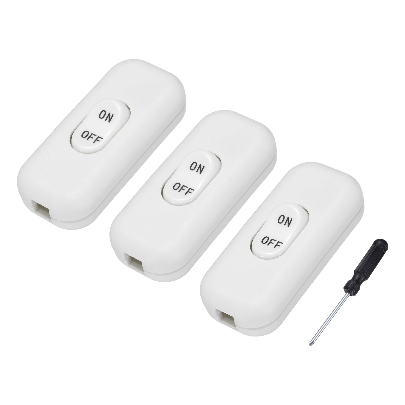 sourcing map 3 Pcs Inline Cord Switch, 250V 6A On Off Switch with Screwdriver Replacement Repair Control Button ON OFF for Lamps Bed LED Lights, White — image 1