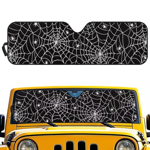 Pensura White Spider Web Windshield Sunshade for Jeep Wrangler,Sun Visor Windshield Sun Shade Blocks UV Rays,Foldable Shade Heat Shield for Rubicon Sahara TJ JK JKU 2 Door & 4 Door