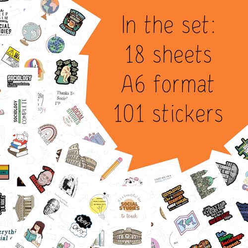 Image of 100Pcs Social Studies Stickers for Water Bottle and Laptop - Social Studies Party Favors & Decorations, Waterproof Vinyl Decals, History and Culture Stickers, Gifts for Women & Men