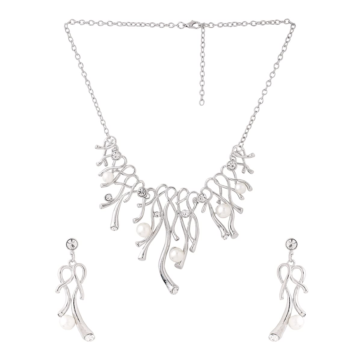 Toned Pearl Studded Necklace Set with Earrings, Elegant Gift