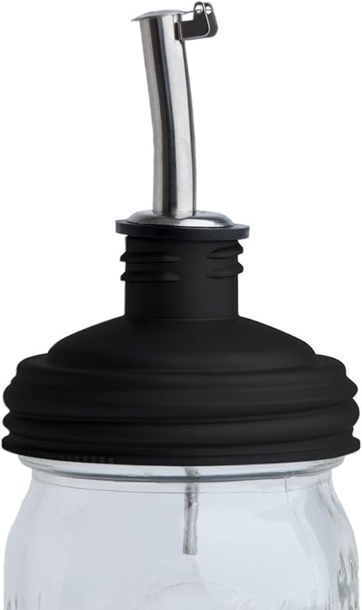 reCap Mason Jar Pour Spout and Olive Oil Dispenser | Regular Mouth | Black | Made in the USA | Leak-proof | Freezer-proof