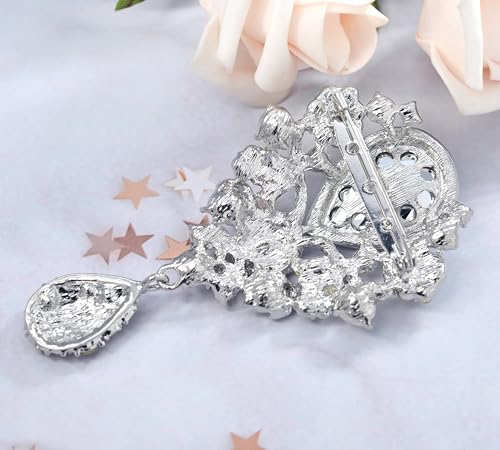 Image of Gyn&Joy Women's Austrian Crystal Bouquet Flower Teardrop Large Gorgeous Brooch Pin