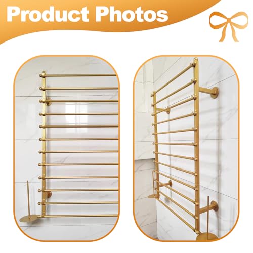 Image of Wrapping Paper Wall Rack, 12-Layer Wrap Organizer Storage, Wall Mount Ribbon Dispenser Holder Wrapping Station Display Racks for Craft Room Flower Shop (Golden)