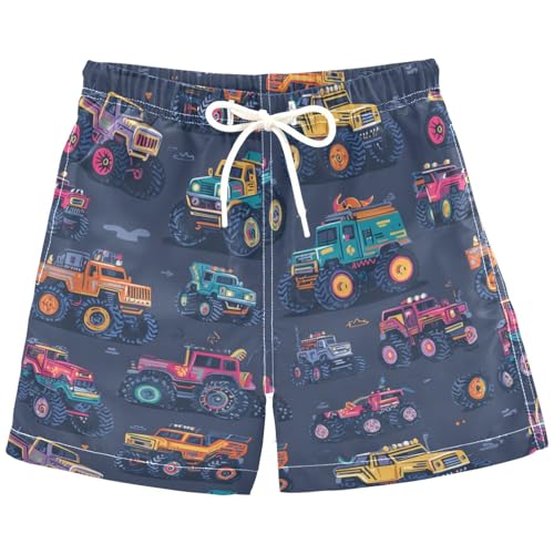 Huge Monster Trucks Boys Swim Trunks Big Tires Toys Racing Cars Toddler Beach Board Shorts Baby Summer Bathing Suit 2T Multicolor