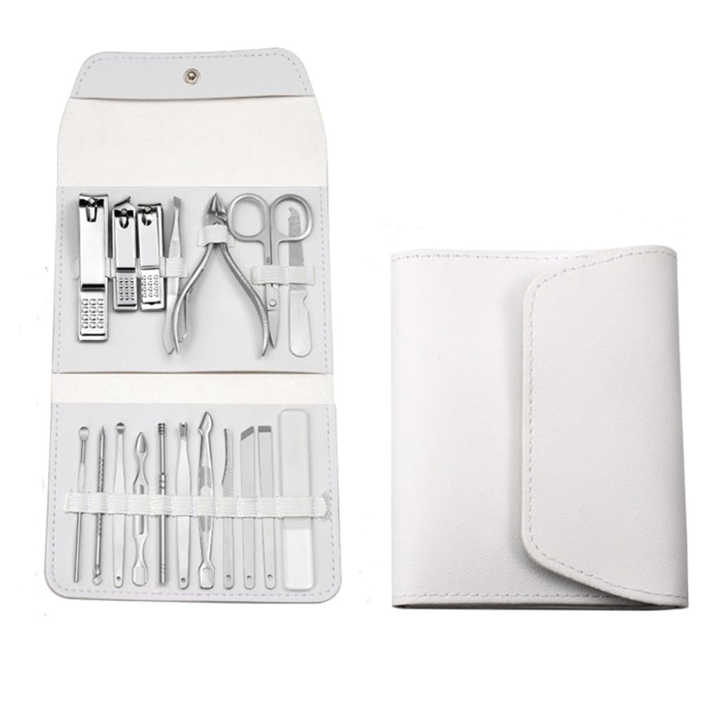Juego de cortaúñas plateado, limas, cuchara para oreja, alicates de águila, tijeras para cejas, kit de herramientas de corte de manicura, 18 piezas, plateado