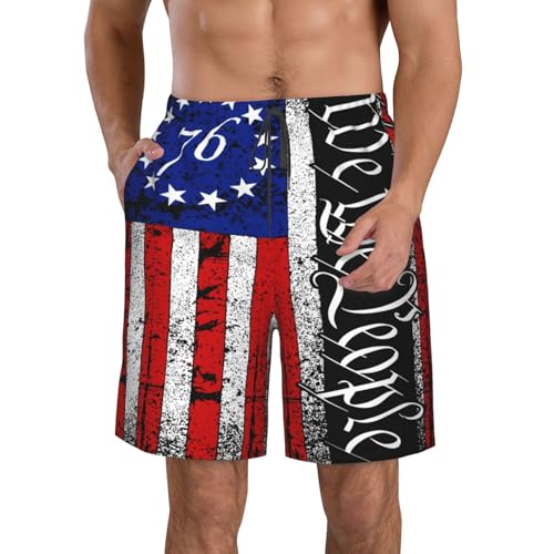 Patriotic Stars American Flag Mens Swim Trunks Quick Dry Swim Shorts with Pockets Summer Beach Shorts