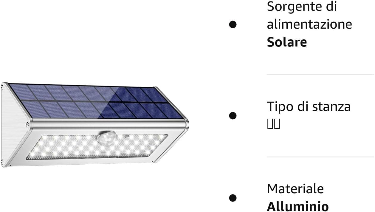 Luce solare da esterno 2024 Luce Fredda - IP65 impermeabili Faretti Solari 46 LED Luce Solare Esterno 4 Modalità con Sensore di Movimento 120° Lampada Solare da esterno