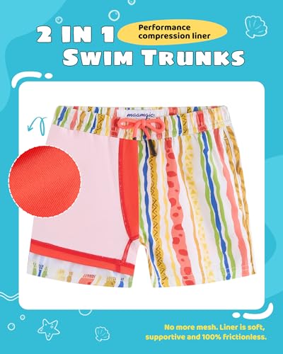 Image of maamgic Boys Swim Trunks with Compression Liner Toddler Stretch Swim Shorts