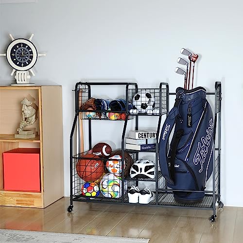 Sonyabecca Golf Bag Storage Rack - Fits 2 Golf Bags, Garage Sports Equipment Organizer With Baskets thumb #6