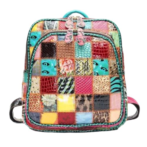 Mini Shiny Multi-color Backpack for Women Leather Daypack Colorful Spliced Shoulder Bag Christmas Travel Rucksack