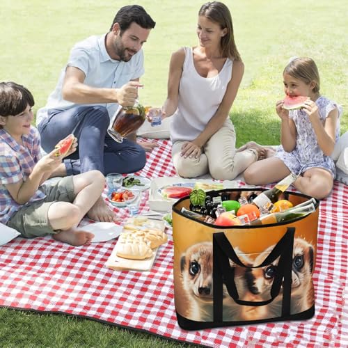 Funny Meerkats Head Large Insulated Tote Bag for Grocery Shopping Reusable Tote Bags for Women Men, Cooler Bag with Zippered Top & Handles for Beach Picnic Travel3