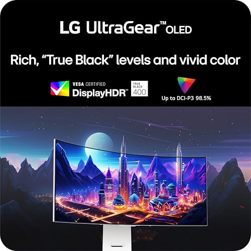 Image of LG 34GS95QE 34-inch Ultragear OLED Curved Gaming Monitor WQHD 1440p 800R 240Hz 0.03ms AMD FreeSync Premium Pro NVIDIA G-Sync HDMI 2.1 DisplayPort Tilt /Height /Swivel Stand White