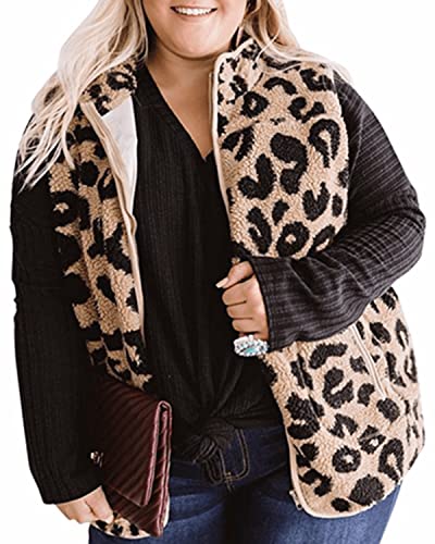 RINTONIX Womens Sleeveless Zip Up Fuzzy Leopard Sherpa Vest Coat with Pocket Cheetah Polar Fleece Zipper Vest Cardigan3