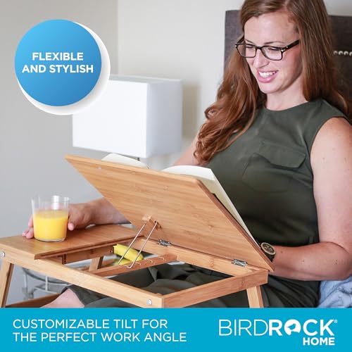 Birdrock Home 8025 Bamboo Laptop Bed Tray With Adjustable Tilt Surface | Foldable Legs & Pullout Storage Drawer | Wooden Lap Desk thumb #3