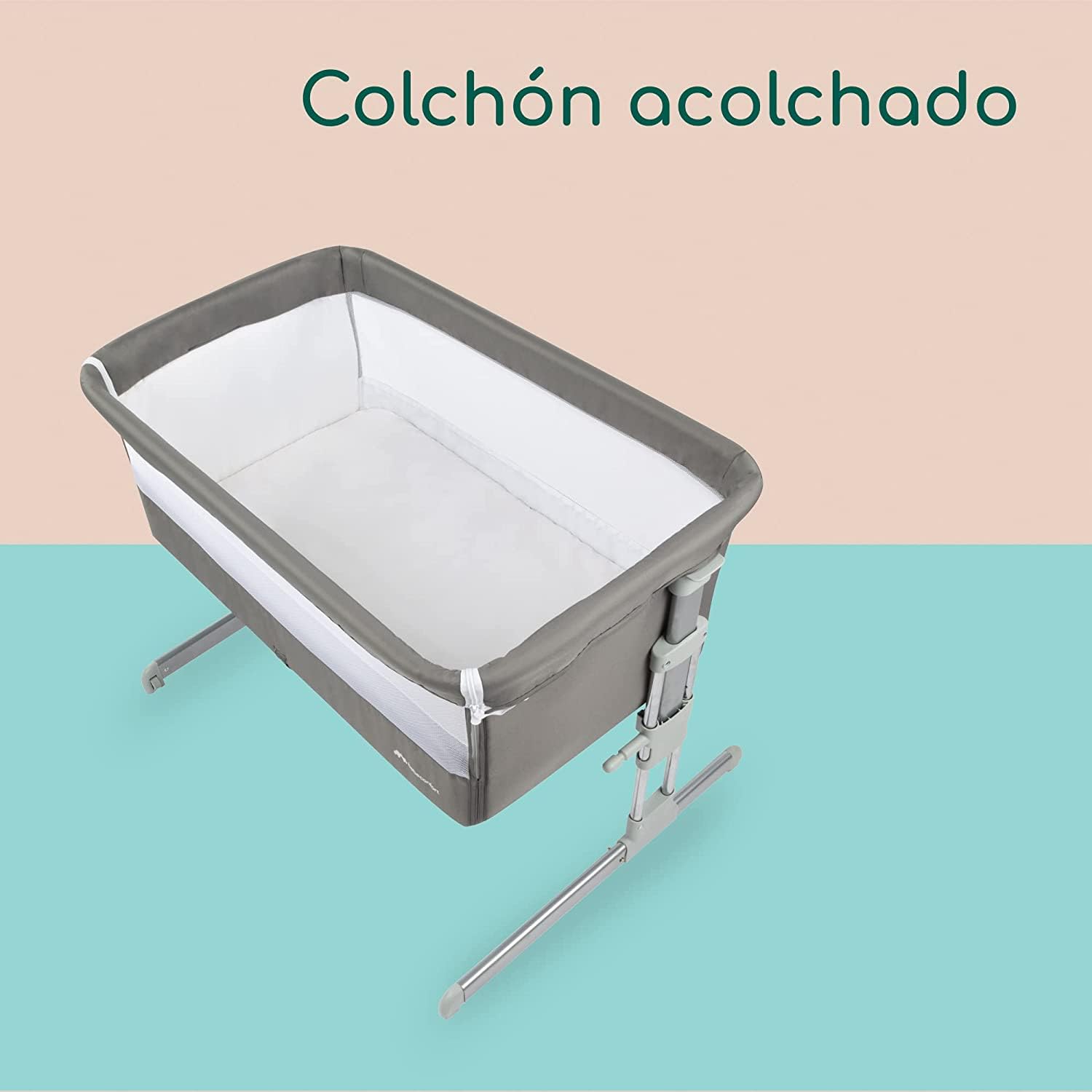 Bebeconfort Calidoo, Cuna Bebé y Moisés 2 en 1, 0-6 Meses (0-9 kg), Cuna Colecho Bebé Reclinable, 5 Alturas, Colchón Grande, Laterales de Malla, Lateral Deslizable de Fácil Plegado, Grey Mist