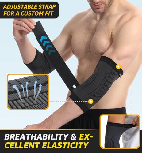 HiRui-2-PACK-Elbow-Brace-for-Men-Women-Elbow-Compression-Sleeves-With-Adjustable-Straps-Tennis-Elbow-Golfer-Elbow-Treatment-Arm-Support-for-Workout-Weightlifting-Tendonitis-Pain-Relief-Black-Small
