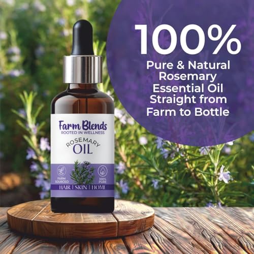 Image of Farm Blends Rosemary Essential Oil (10ml+10ml) Set |100% Pure, Steam Distilled| Hair Growth, Hair Fall Control, Clear Skin for Women & Men, Diffuser, Aromatherapy Use | Natural, Therapeutic Grade