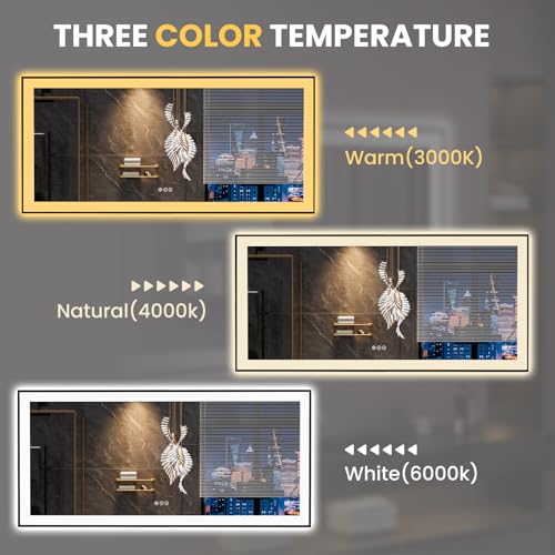 LOAAO 60"X30" LED Bathroom Mirror Black Framed, Anti-Fog, Dimmable, Lighted Bathroom Vanity Mirror for Wall, Memory Function, Tempered Glass