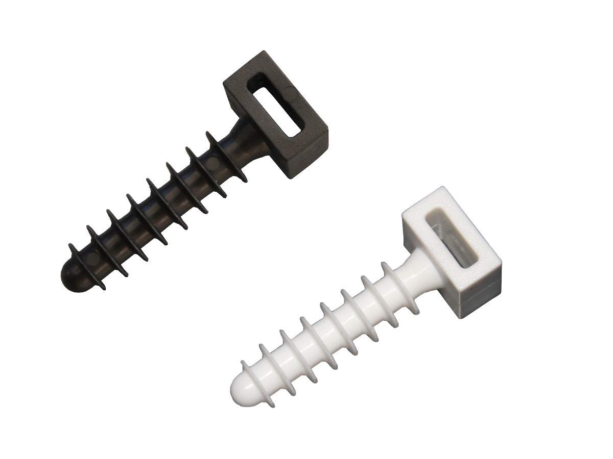 Cable Tie Masonry Screw Mounts for up to 9 mm Cable Tie, Press/Push/Tap Fit, UK Made Premium Fixing Plug, Black & White Available (500, White)