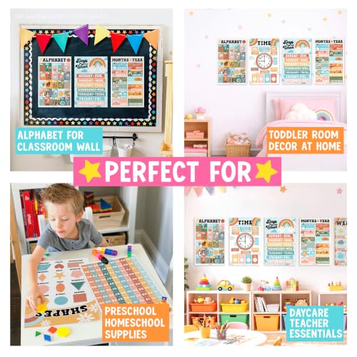 Image of Hadley Designs 16 Educational Posters for Classroom Must Haves - Laminated Pre-K Posters for Toddler Homeschool Essentials, Toddler & Preschool Learning Activities, Kindergarten Classroom Decor