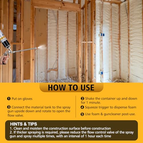 Spray Foam Insulation - Closed Cell Insulation Spray Foam 25.4 oz. Wall & Attic Acoustic Expanding Sealant, Covers Up to 240 Board Feet, Gun & Cleaner Included, 12 Pack