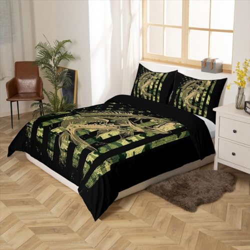 Feelyou Bass Fish Camouflage Bedding Set Full Pike Fish Camo Duvet Cover For Women Men Room Kids Farmhouse Fishing Decor Comforter Cover Set Fishman Wild Bedspread Cover 3Pcs Zipper Green Black Full Size thumb #1