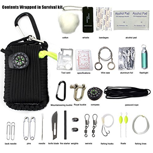 electronictechcrafts Wilderness Survival kit-Multifunction Outdoor Survival Gear Kit-Outdoor Ultimate Survival Kits Emergency Kits,First Aid, Fire Starter, Emergency Whistle, and More!(30 Piece)