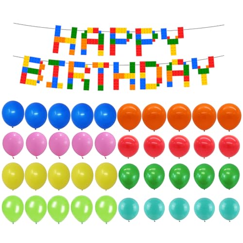 Yoimckay - Conjunto de decoração para festas (bloco de construção, tijolos de construção, grinaldas de aniversário, festas, 40 unidades, para aniversário, aniversário, festas
